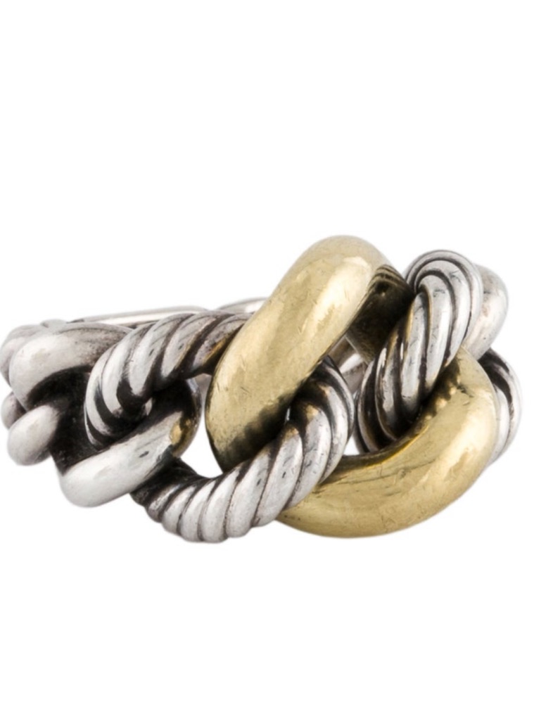 David Yurman Mixed Metal Knot Link Ring In Sterling Silver And 18k Gold